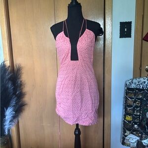 SHEIN Pink Eyelet Mini Dress